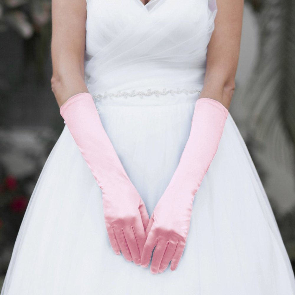 Medium Satin Wedding Gloves, Pink